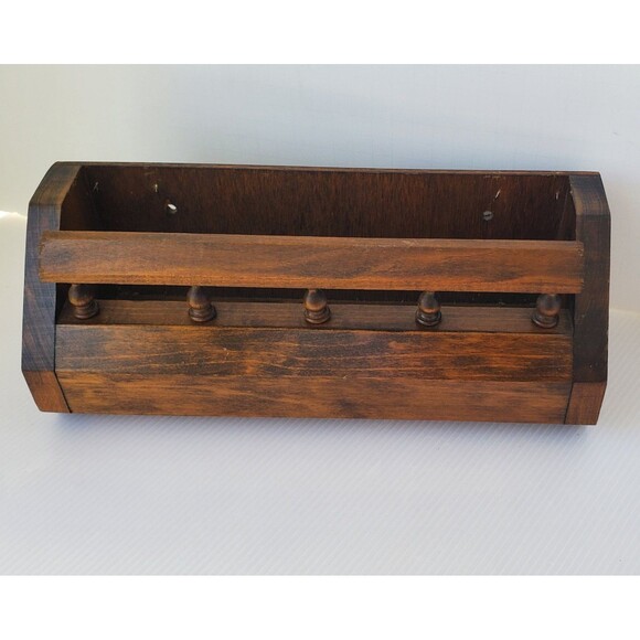 Homco Dark Wood Floral Box Planter Wall Hang Table Top Display Pocket Spice Rack - Picture 2 of 9